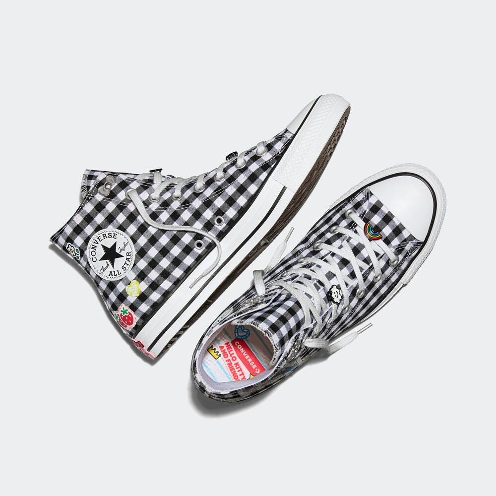 CONVERSE WOMEN'S 8 X SANRIO HELLO KITTY BLACK WHITE PLAID CTAS NIB A17697C